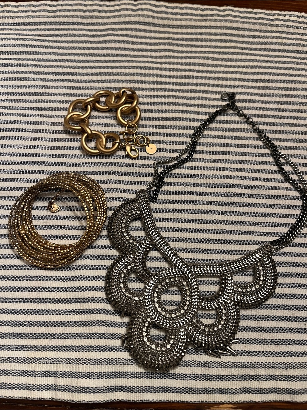Stella & Dot Gunmetal Statement Necklace with Gold Bracelets Set